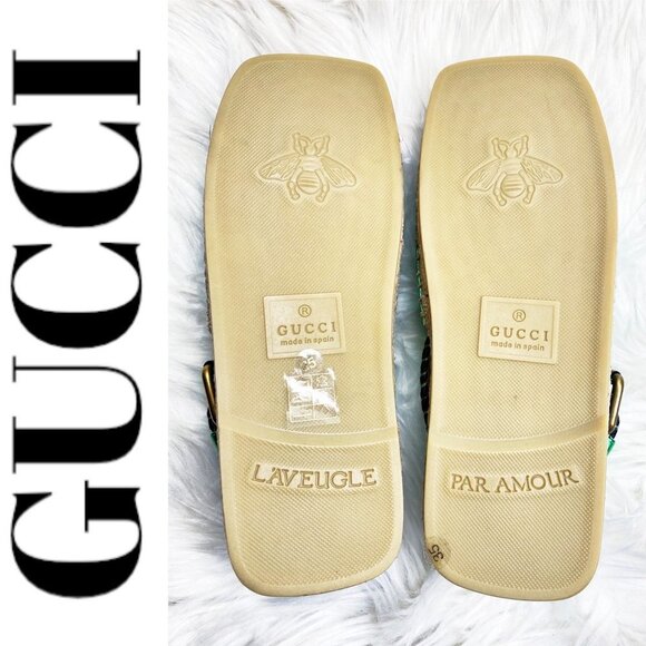 NWT GUCCI Nappa Silk Leather GG Logo Metallic Green Platform Espadrilles, 35 - Picture 14 of 14